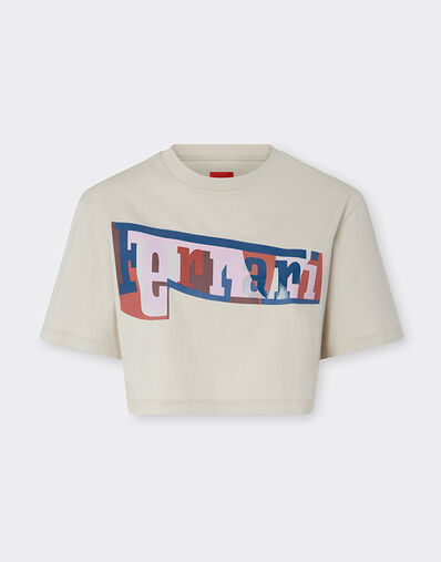 Ferrari Cropped T-shirt with color block logo print Chalk 22834f