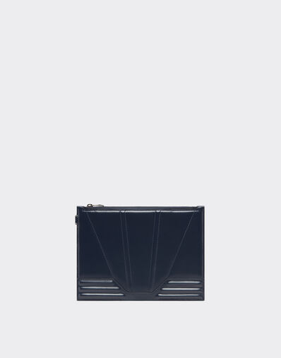 Ferrari 法拉利 GT 磨面皮革拉链手包 Navy 21419f