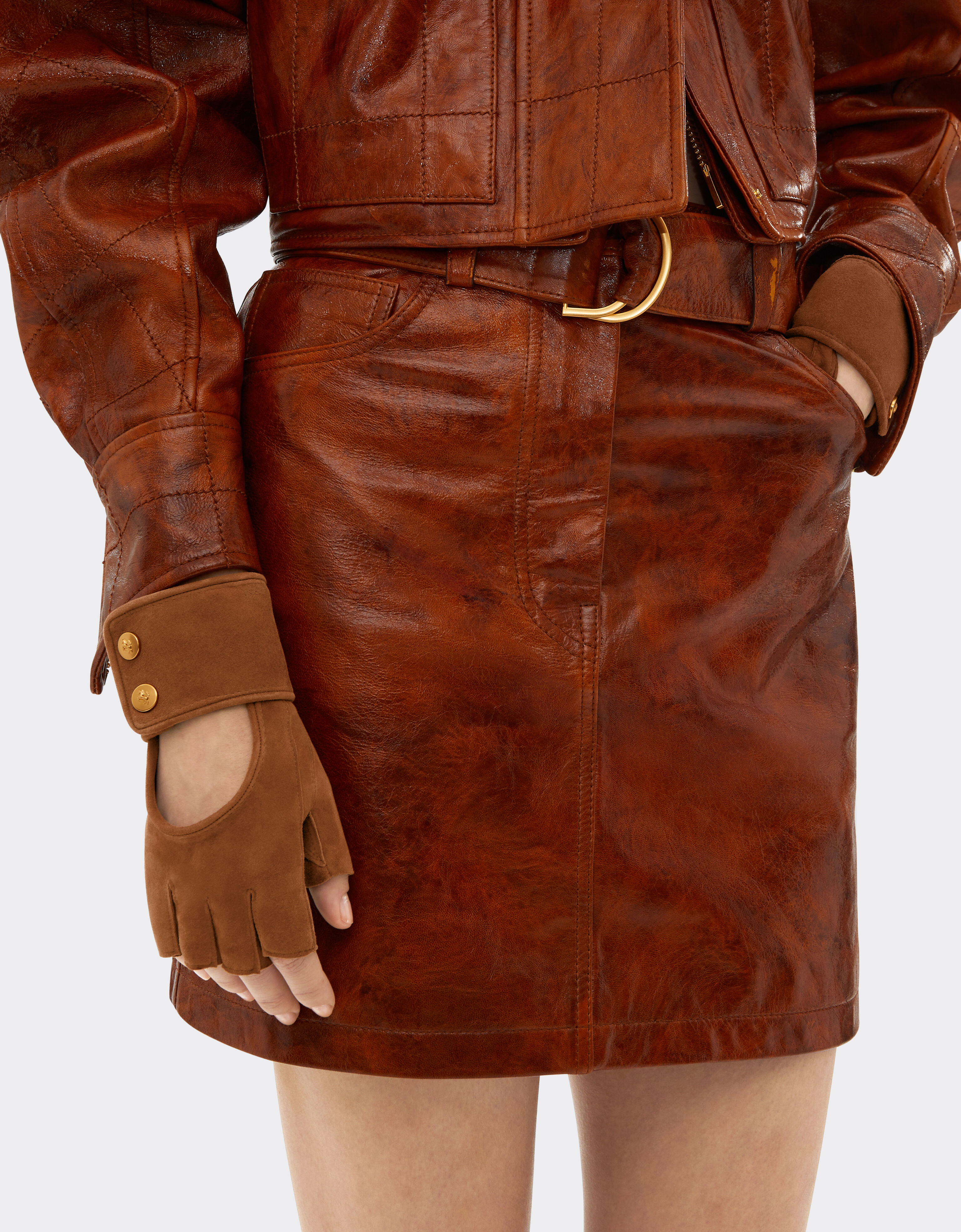 Ferrari 绒面革无指手套 榛子色 22318f