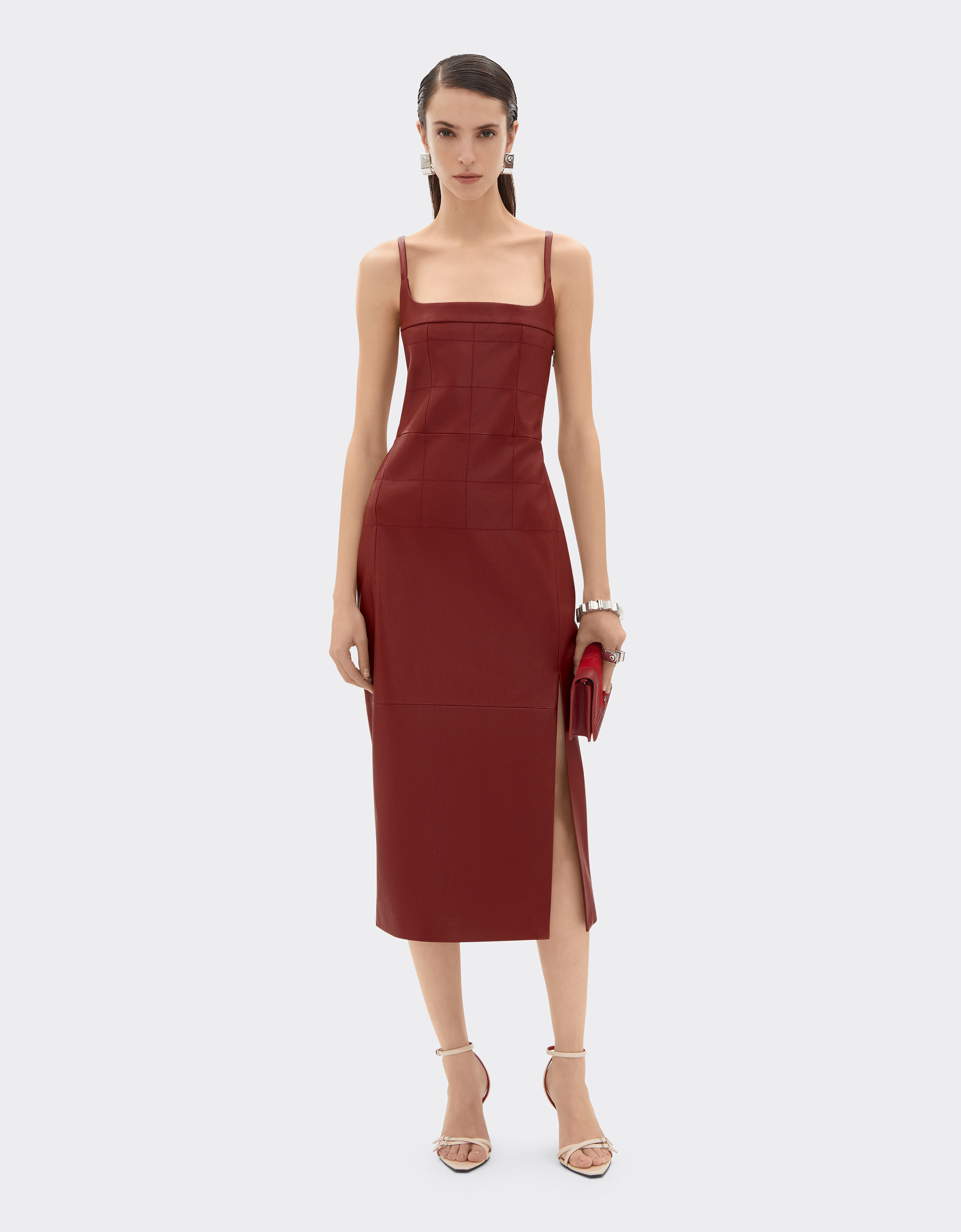 Ferrari Midi dress in deer-effect nappa leather Maison Red 49913f