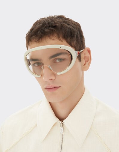 Ferrari Ferrari sunglasses in shinysilver metal and chalk white leather with transparent lenses Bianco Ottico LA0LLf