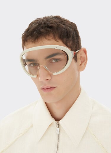 Ferrari Ferrari sunglasses in shinysilver metal and chalk white leather with transparent lenses Bianco Ottico LA0LLf