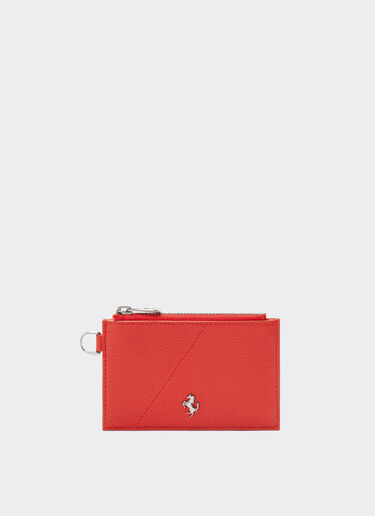 Ferrari Zip card holder in textured leather Rosso Dino 51054f