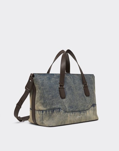Ferrari 酸洗牛仔布和皮革的 Duffle 包 Blu Denim 51329f