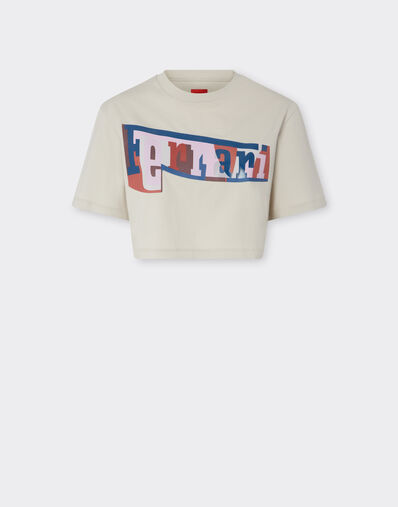 Ferrari Cropped T-shirt with color block logo print Chalk 22834f