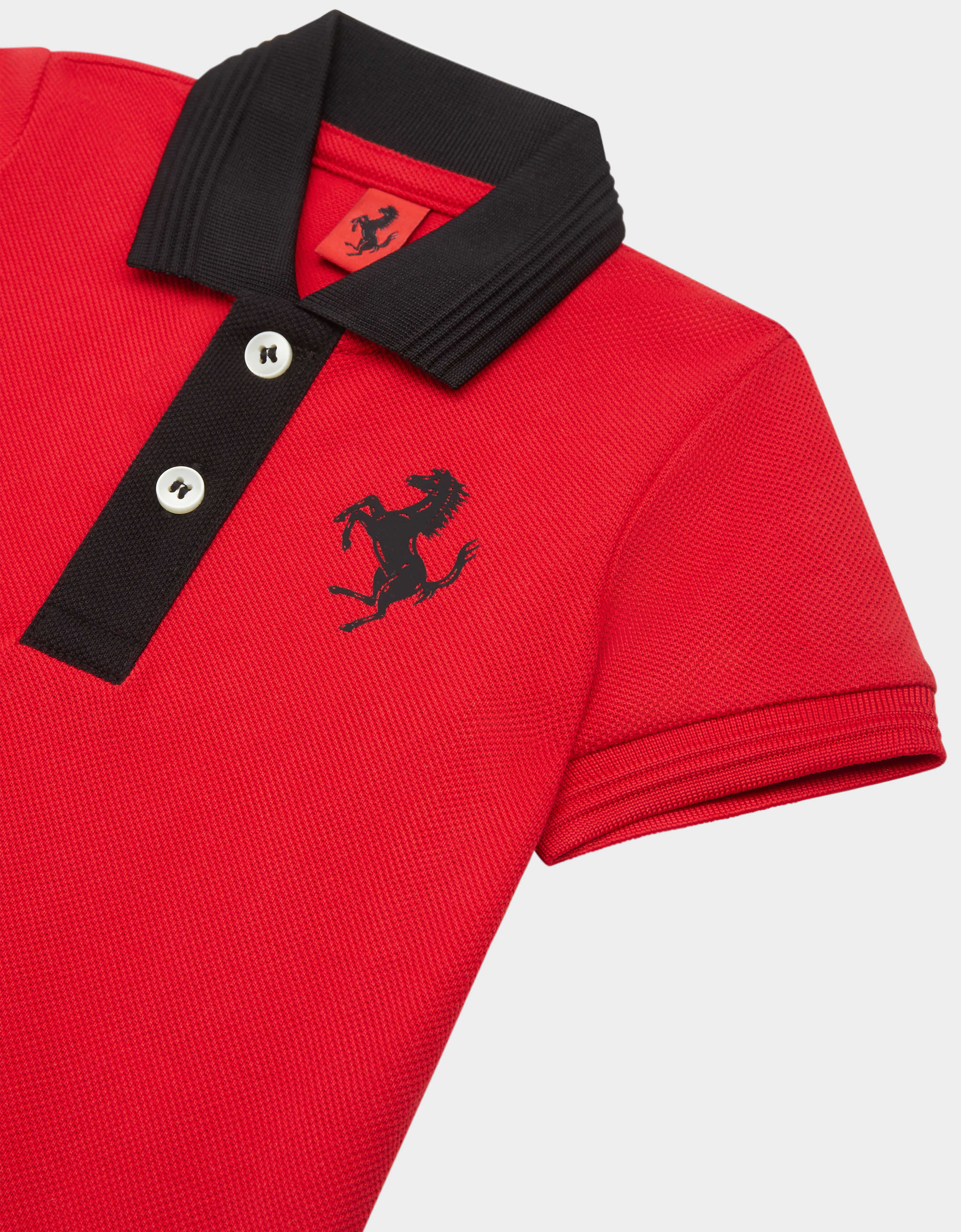 Ferrari 婴儿对比感细节棉质珠地 Polo 衫 Rosso Corsa 红色 47003fB