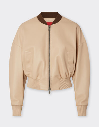 Ferrari 纳帕皮革与绒面革飞行员夹克 石膏 22659f