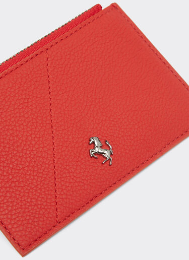 Ferrari Zip card holder in textured leather Rosso Dino 51054f