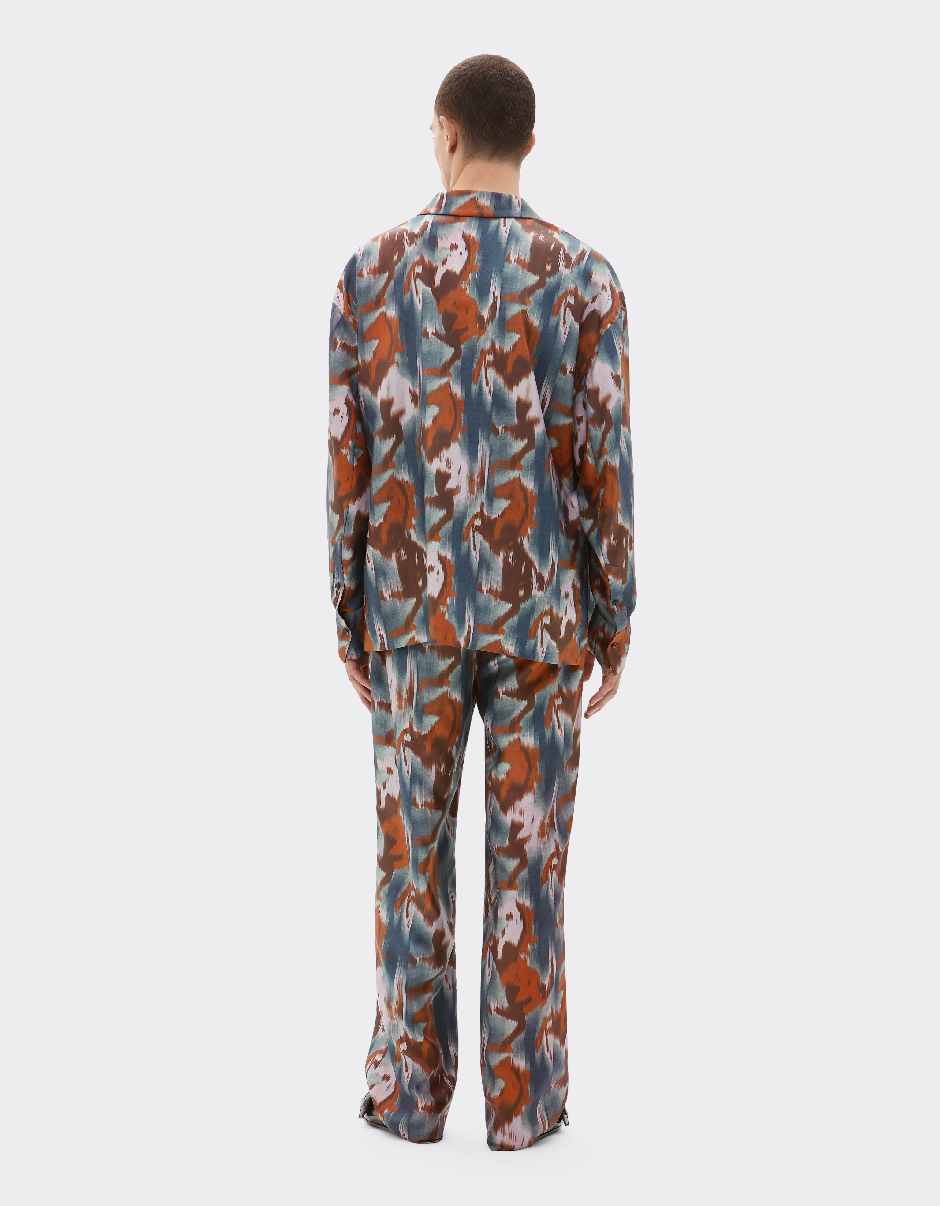 Ferrari Cavallino Ikat 印花真丝衬衫 孔雀蓝 22618f