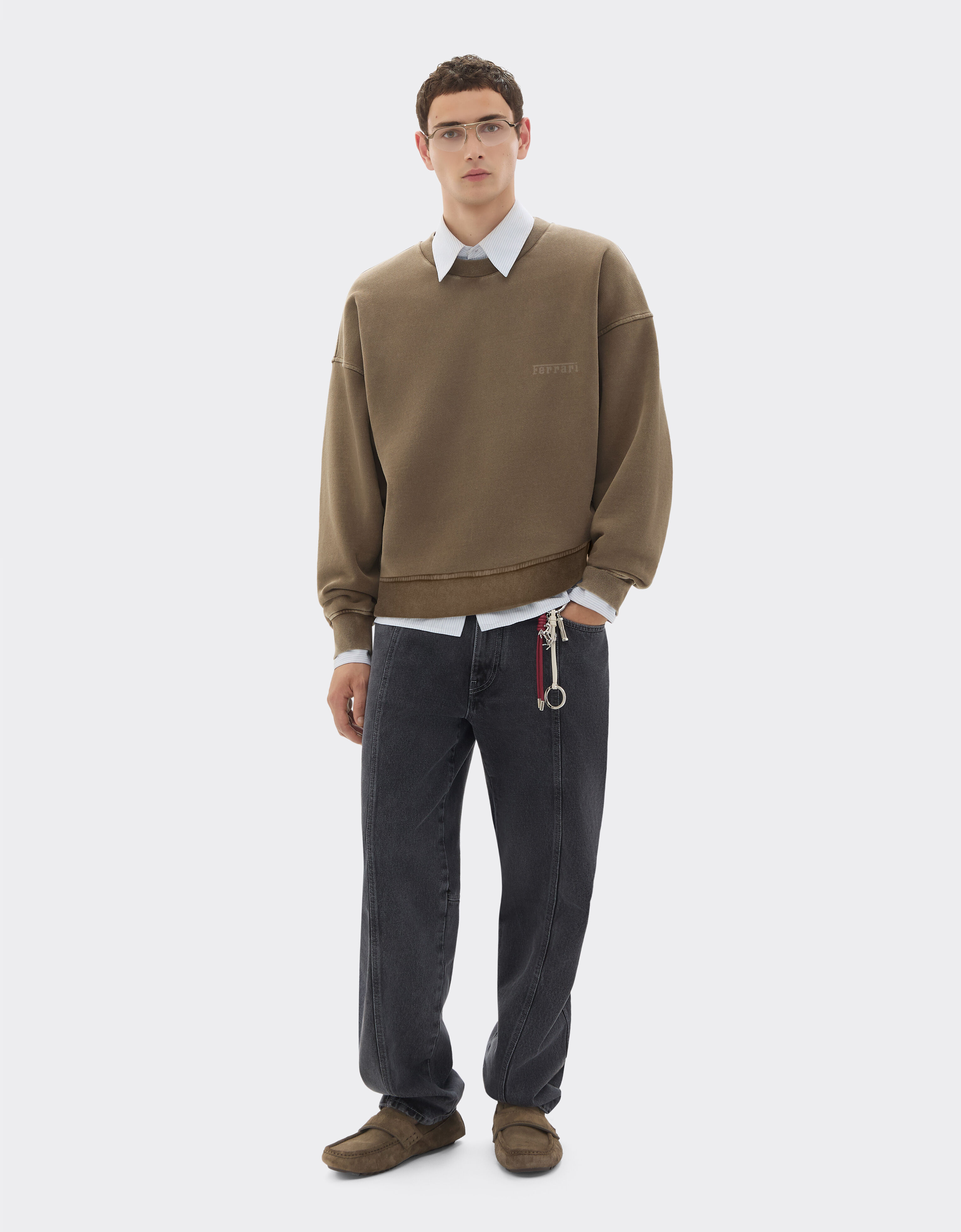 Ferrari 法拉利徽标棉质圆领卫衣 Khaki Green 50338f