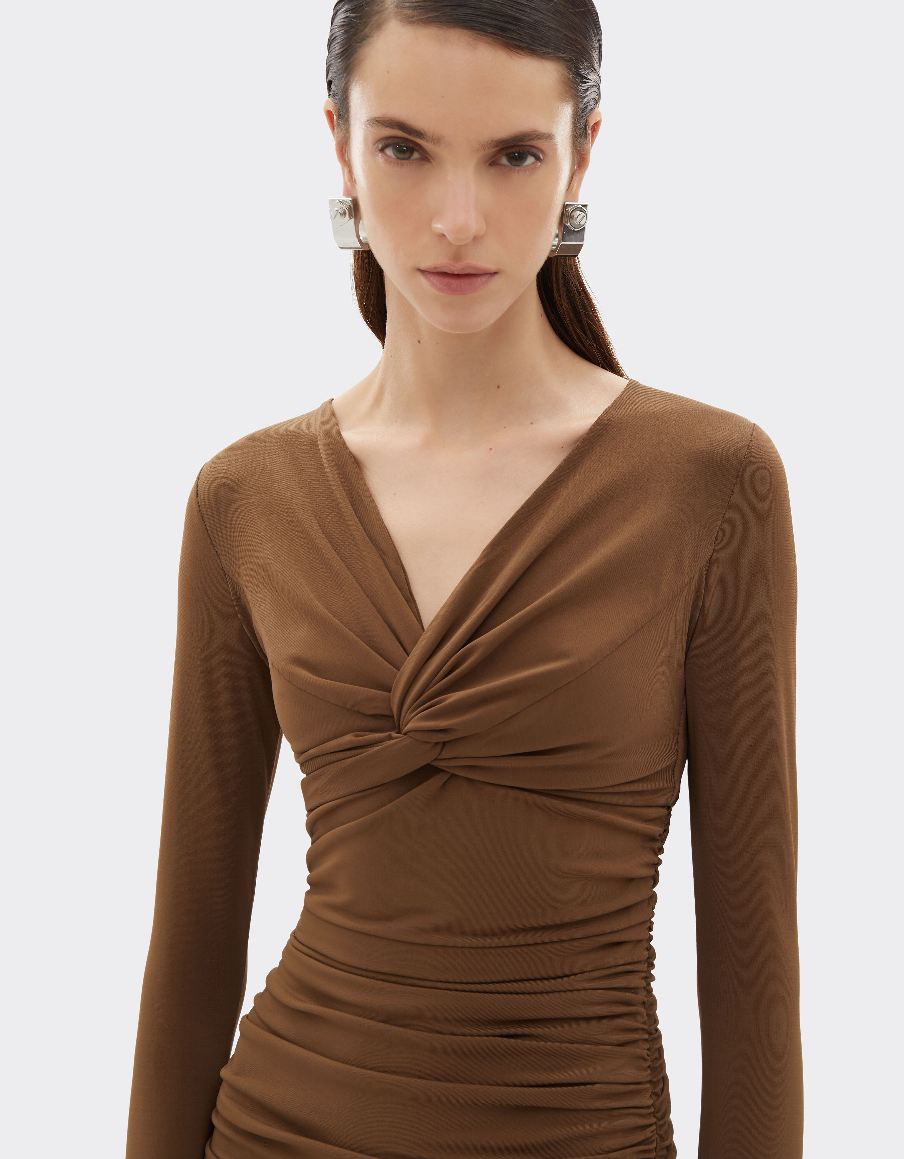 Ferrari 粘胶纤维绉绸平纹针织迷你连衣裙 Khaki Green 50128f