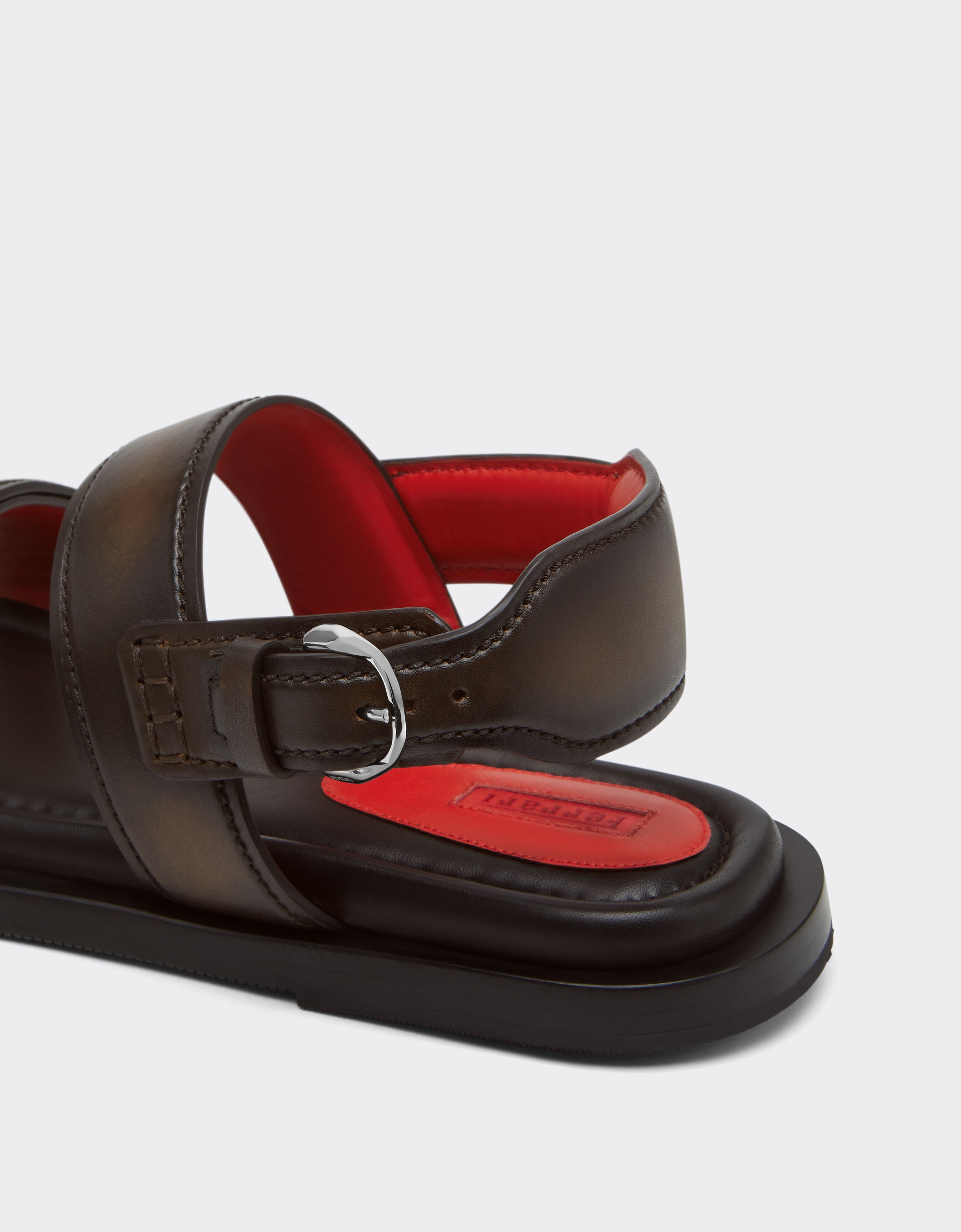 Ferrari Flat Sandal in Leather Dark brown 49989f