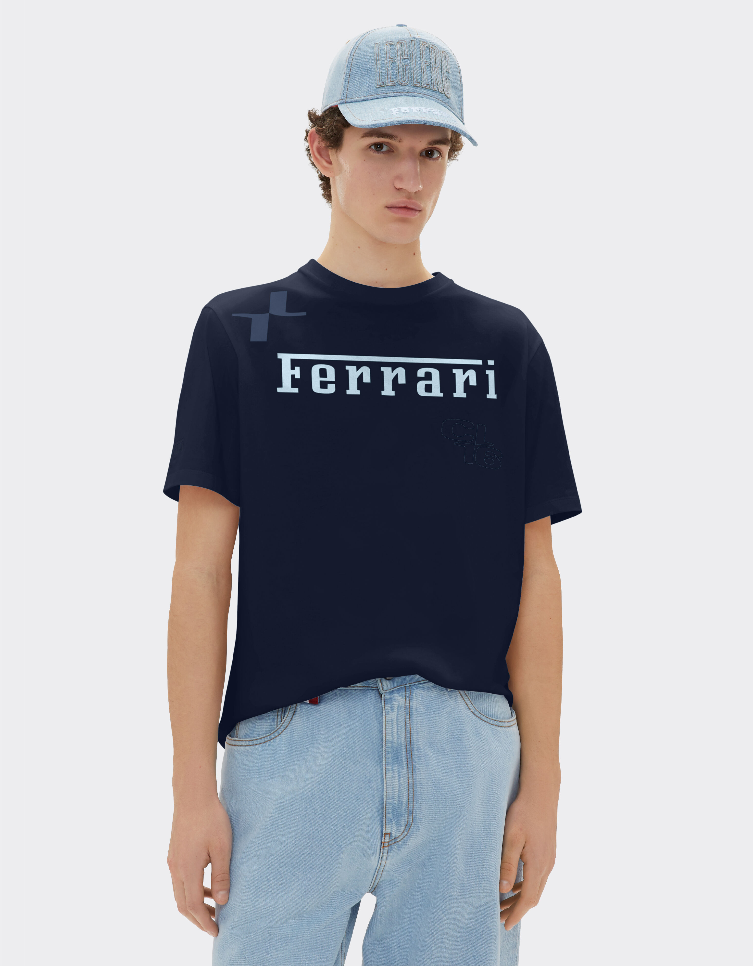 Ferrari 法拉利 x Charles Leclerc 法拉利徽标 T 恤 海军蓝 22293f