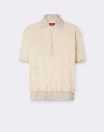Ferrari Cotton and cashmere pique polo shirt with logo Beige 22522f