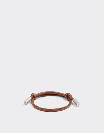Ferrari Tubular leather bracelet with engraved Prancing Horse Tobacco 50009f