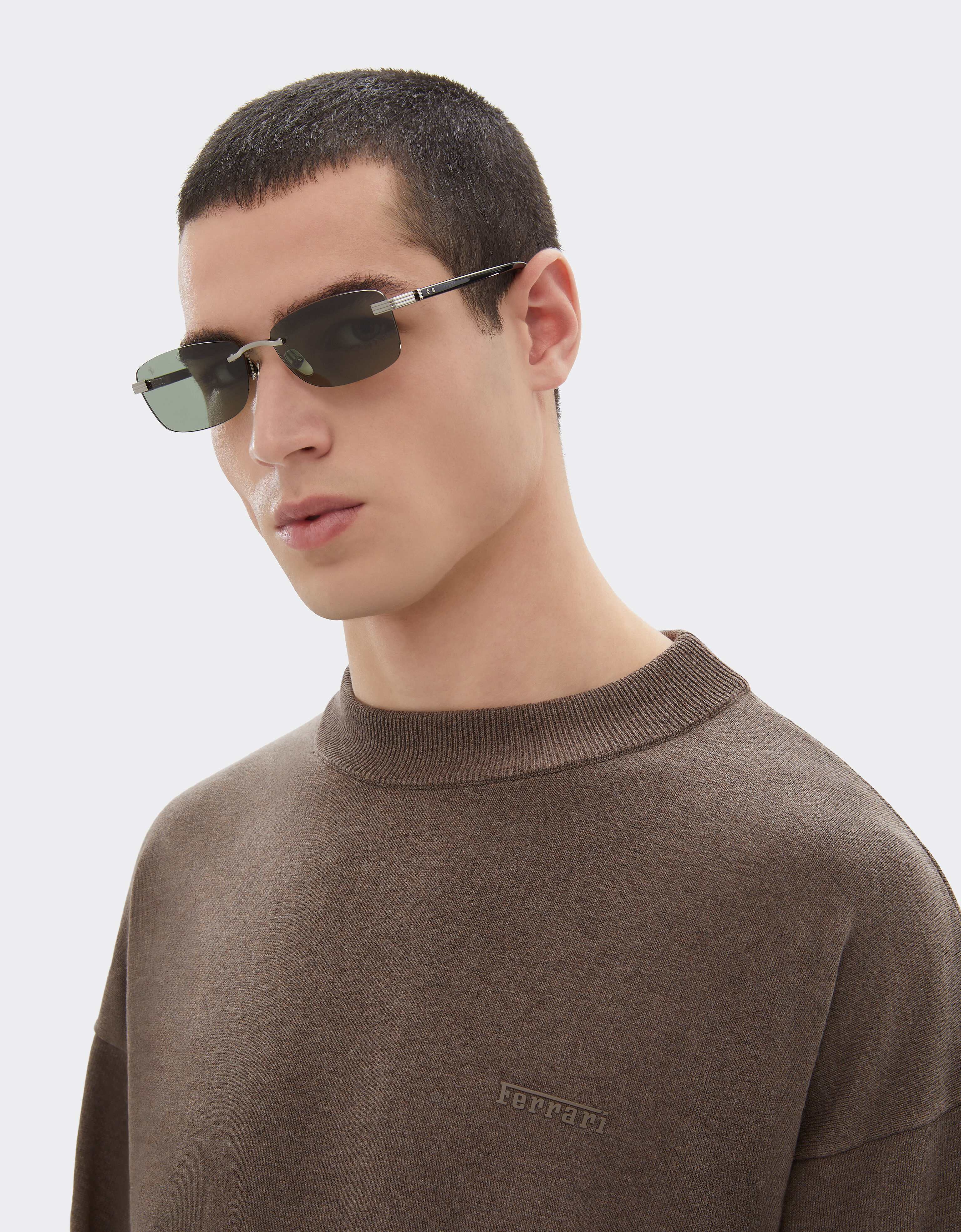 Ferrari Ferrari sunglasses in  brushed silver titanium and acetate with green lenses Silver LA0L7f