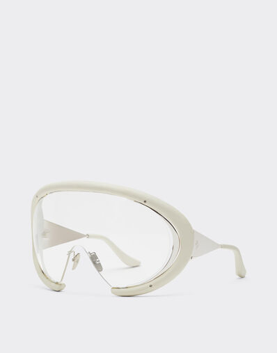Ferrari Ferrari sunglasses in shinysilver metal and chalk white leather with transparent lenses Bianco Ottico LA0LLf