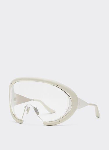 Ferrari Ferrari sunglasses in shinysilver metal and chalk white leather with transparent lenses Bianco Ottico LA0LLf