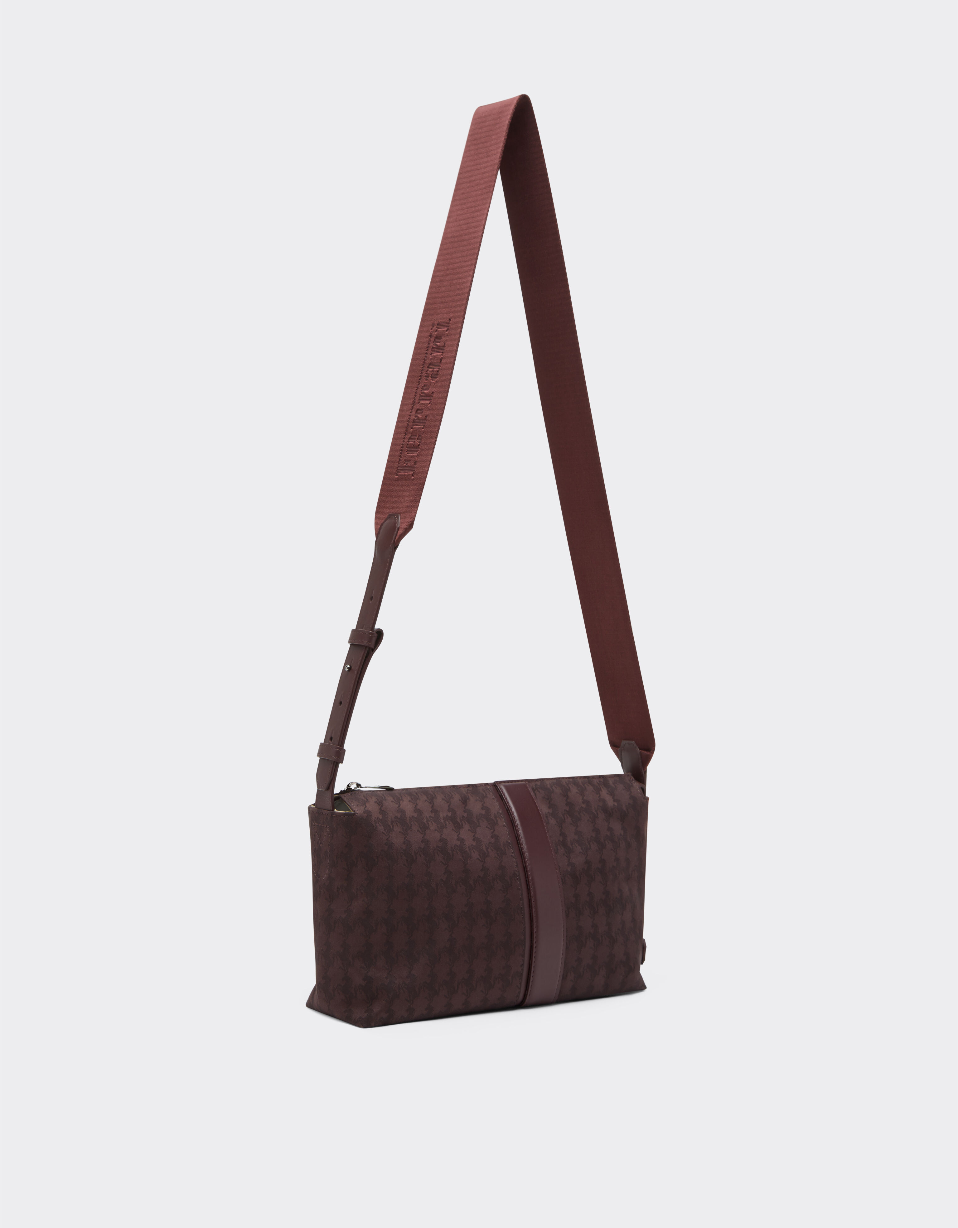 Ferrari Q-Cycle® jacquard crossbody bag with Cavallino pattern Mahogany 49139f