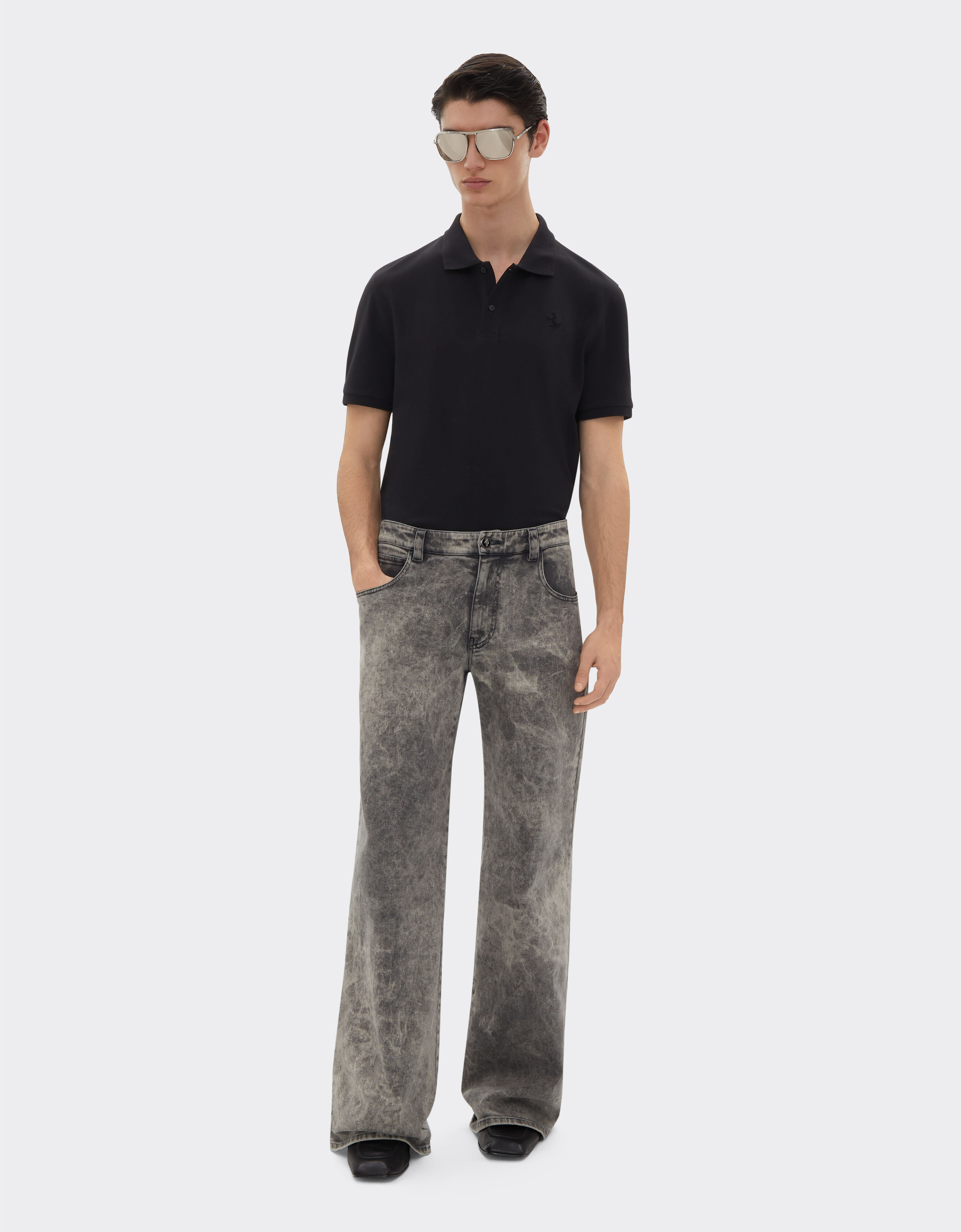Organic cotton piqué polo shirt with Prancing Horse Ferrari Organic cotton piqué polo shirt with Prancing Horse Black CJMPO0014JCO0053f