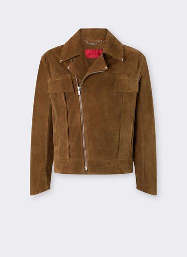 Blouson de motard en cuir suédé avec cheval cabré Ferrari Blouson de motard en cuir suédé avec cheval cabré Caffè CLMOU0015LCK0003f