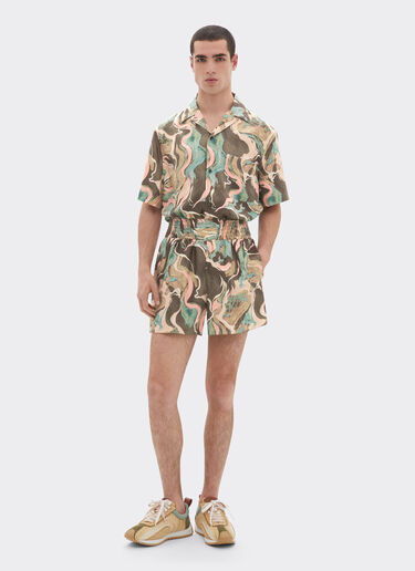 Ferrari Marble Horse 印花真丝短裤 Khaki Green 50073f