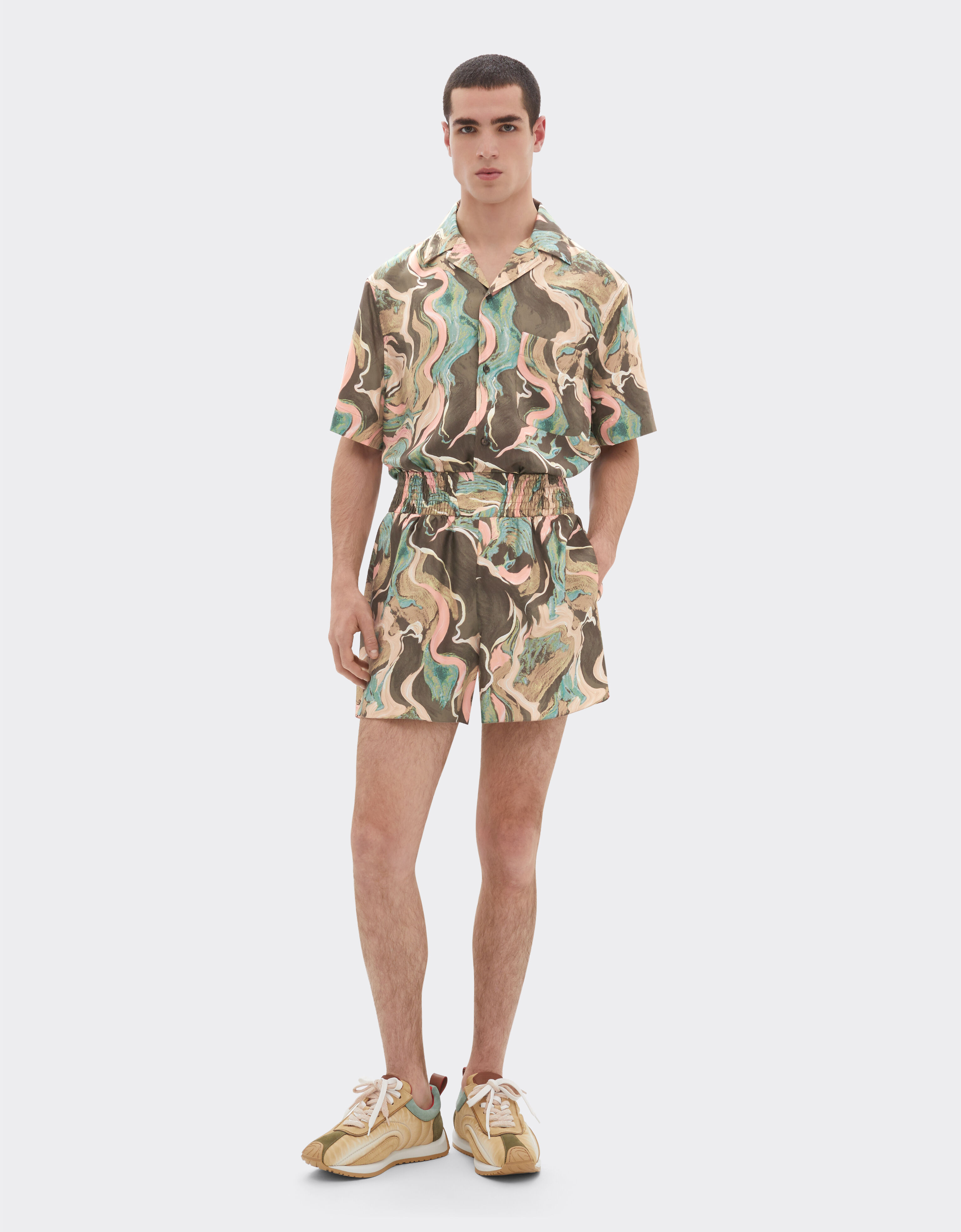 Ferrari Marble Horse 印花真丝短裤 Khaki Green 50073f