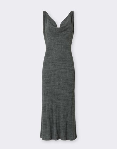 Ferrari Vestido largo de mezcla de lino con canalé irregular Grey CKWDR0015KLI0005f
