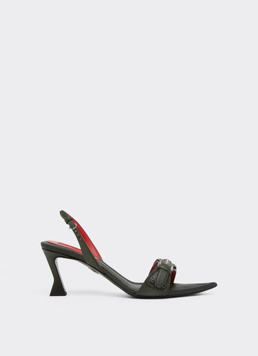 Leather Sandal with Heel Ferrari Leather Sandal with Heel Khaki Green 49998f