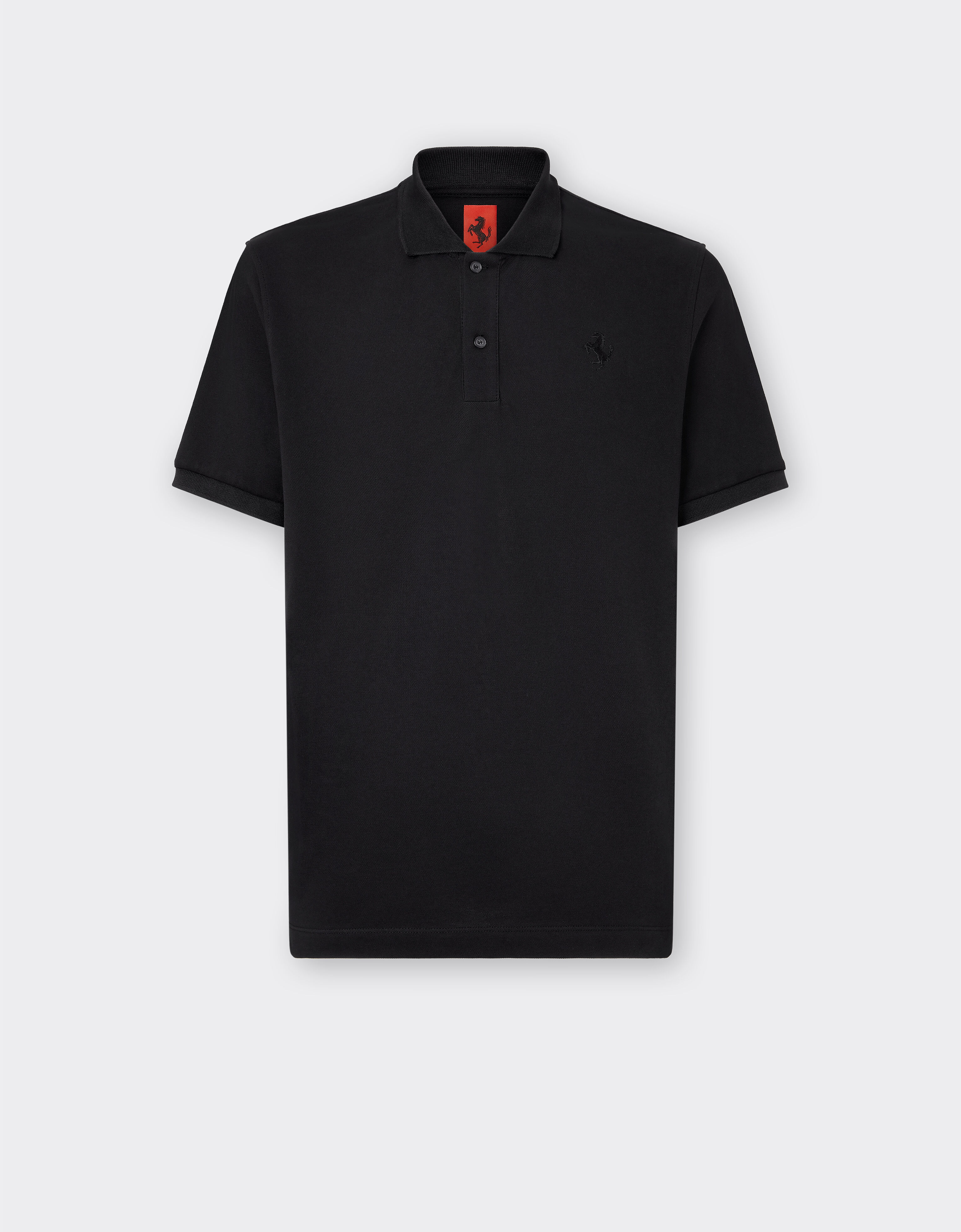 Organic cotton piqué polo shirt with Prancing Horse Ferrari Organic cotton piqué polo shirt with Prancing Horse Black CJMPO0014JCO0053f