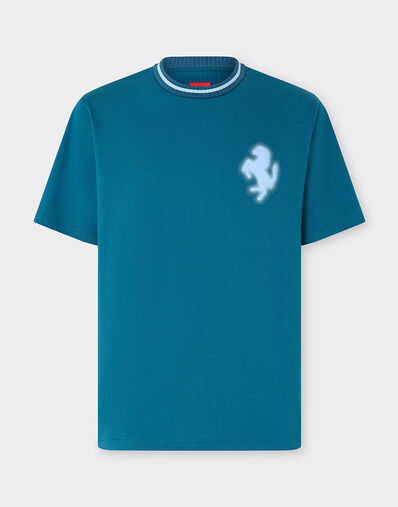 Ferrari 跃马压纹棉质 T 恤 孔雀蓝 49119f