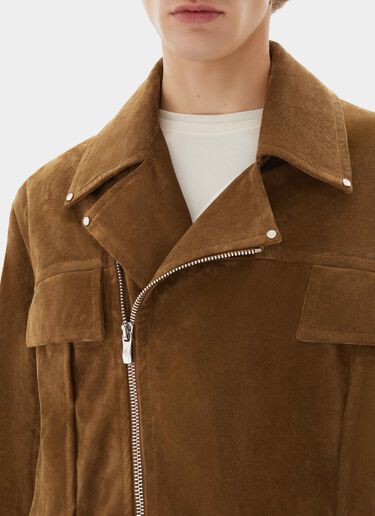 Blouson de motard en cuir suédé avec cheval cabré Ferrari Blouson de motard en cuir suédé avec cheval cabré Caffè CLMOU0015LCK0003f