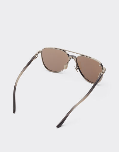 Ferrari Ferrari sunglasses in  brushed silver titanium and acetate with transparent gold lenses with white mirror coating Silver LA0KQf