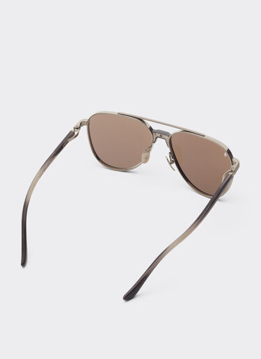 Ferrari Ferrari sunglasses in  brushed silver titanium and acetate with transparent gold lenses with white mirror coating Silver LA0KQf