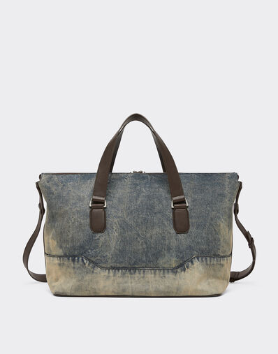 Ferrari 酸洗牛仔布和皮革的 Duffle 包 Blu Denim 51329f