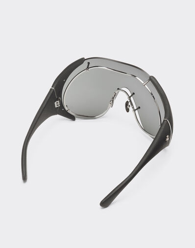 Ferrari Sunglasses in metal and black leather with dark grey shield Ingrid LA01Mf