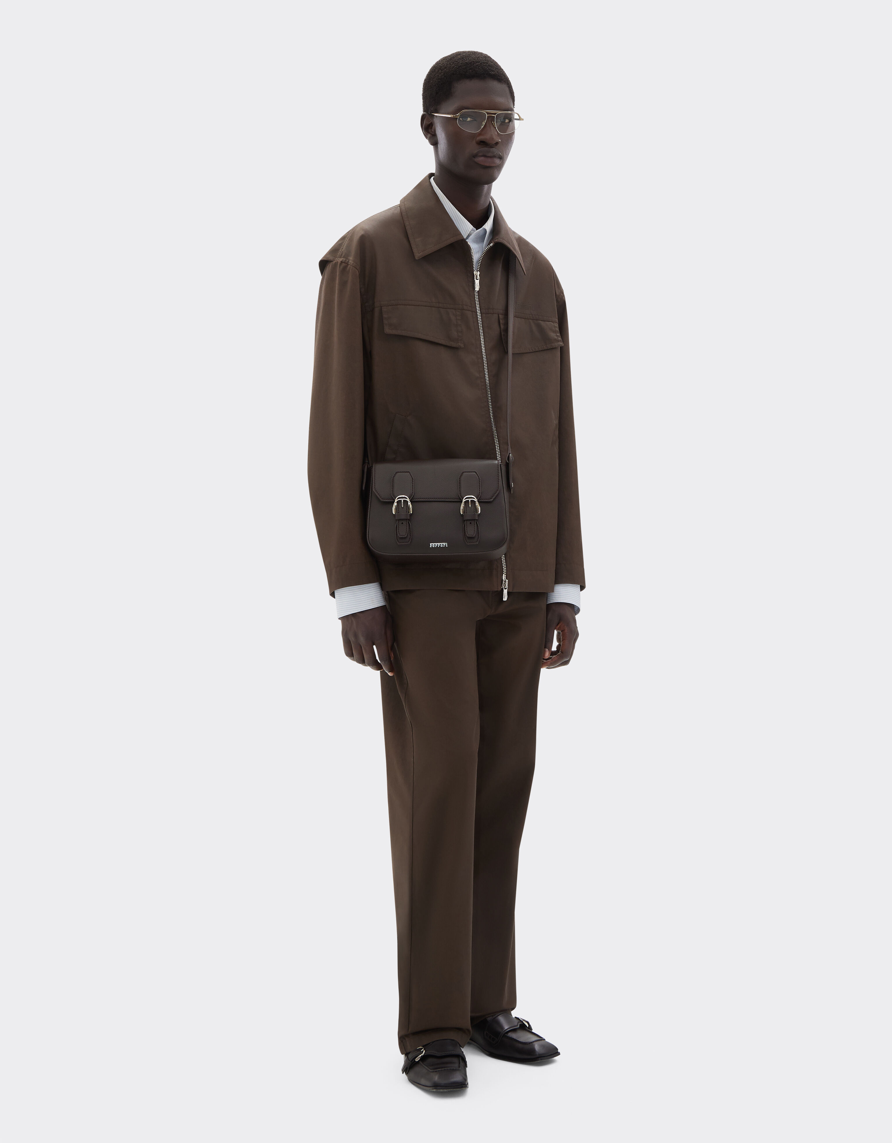 Ferrari Messenger bag in grenade leather Marrone Scuro 50583f