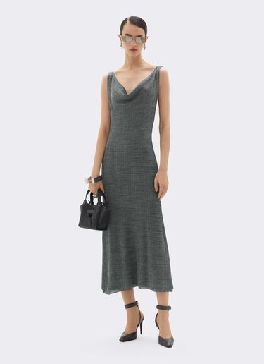 Long Dress in Irregular Ribbed Linen Blend Ferrari Long Dress in Irregular Ribbed Linen Blend Grey CKWDR0015KLI0005f