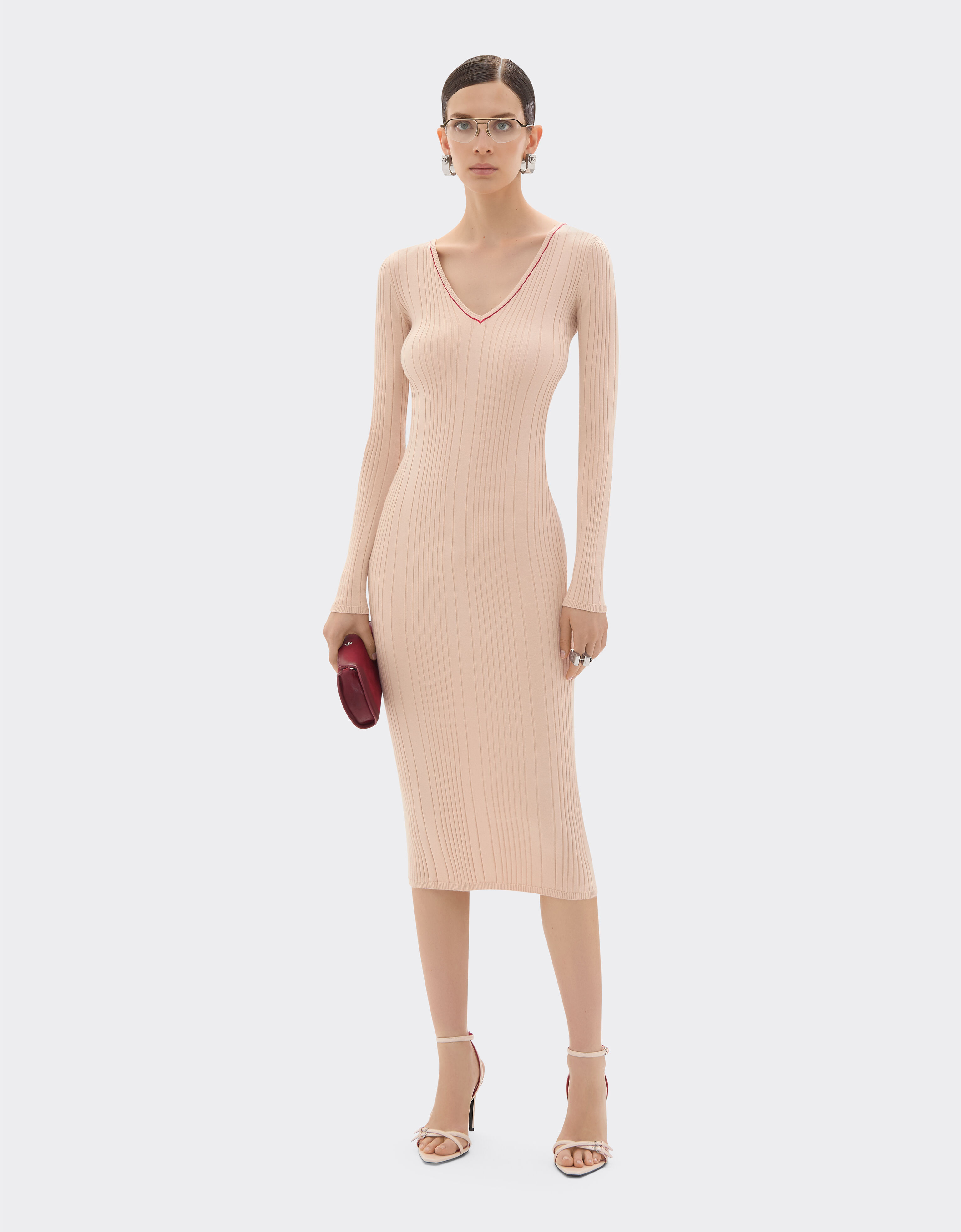 Long dress in stretch viscose Ferrari Long dress in stretch viscose Powder Pink 49902f