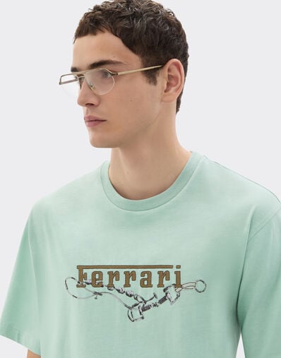 Ferrari 棉质 T 恤，饰有法拉利刺绣 Granite Green 50838f