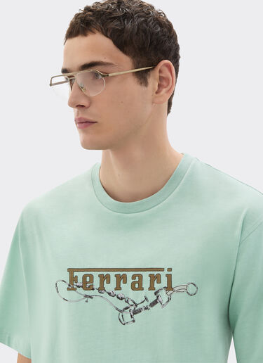 Ferrari 棉质 T 恤，饰有法拉利刺绣 Granite Green 50838f