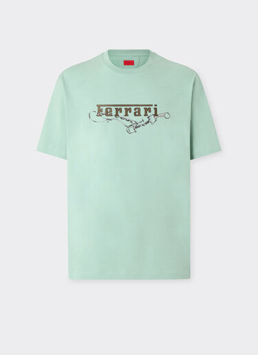 Ferrari 棉质 T 恤，饰有法拉利刺绣 Granite Green 50838f