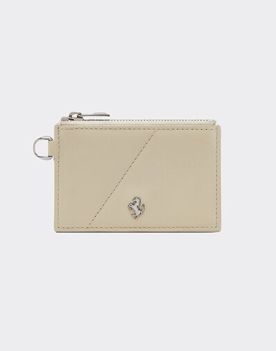 Ferrari Leather card case with diagonal topstitching and zipper Chalk 49221f