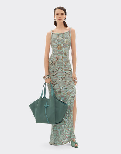 Ferrari Knitted and leather tote bag Verde Granito 50170f