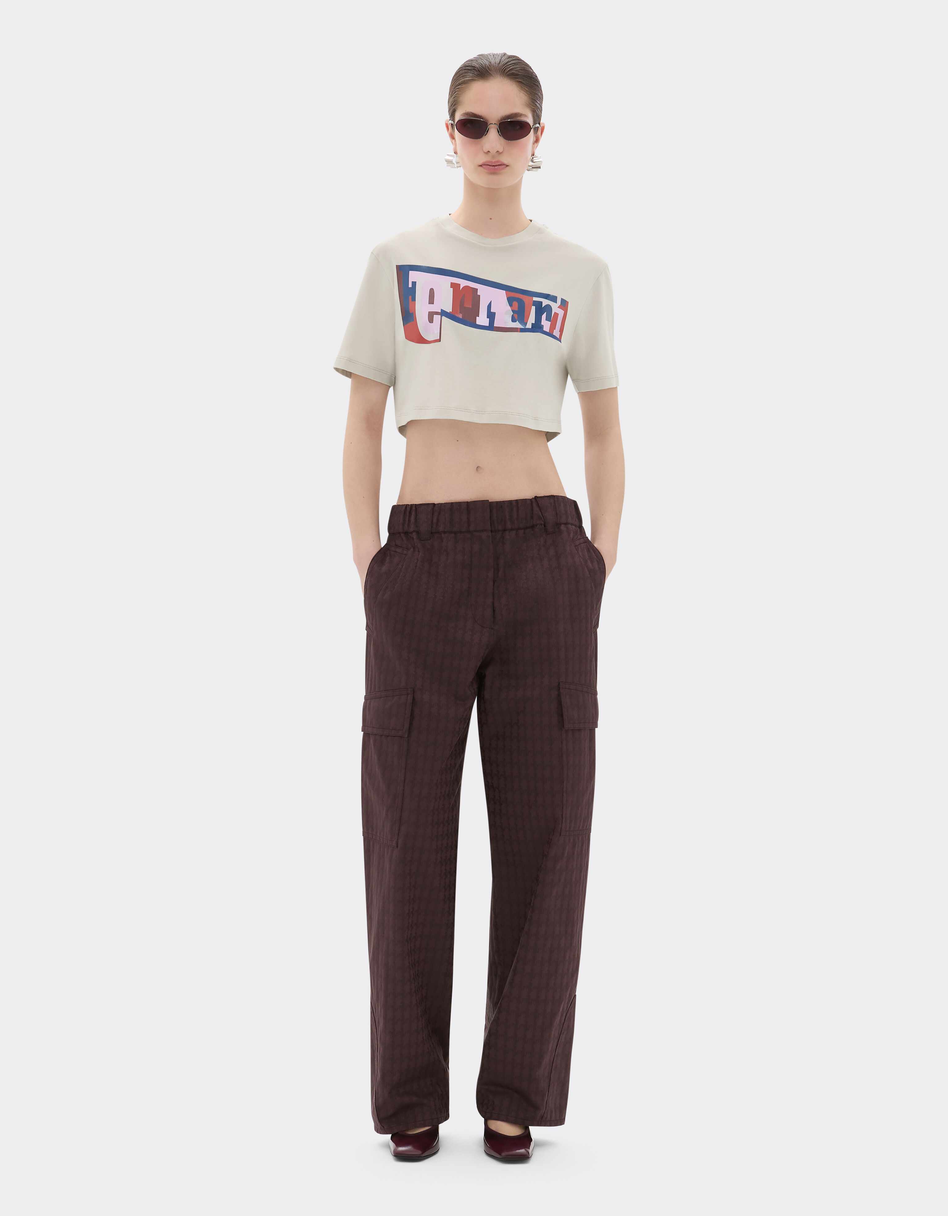 Ferrari Cropped T-shirt with color block logo print Chalk 22834f