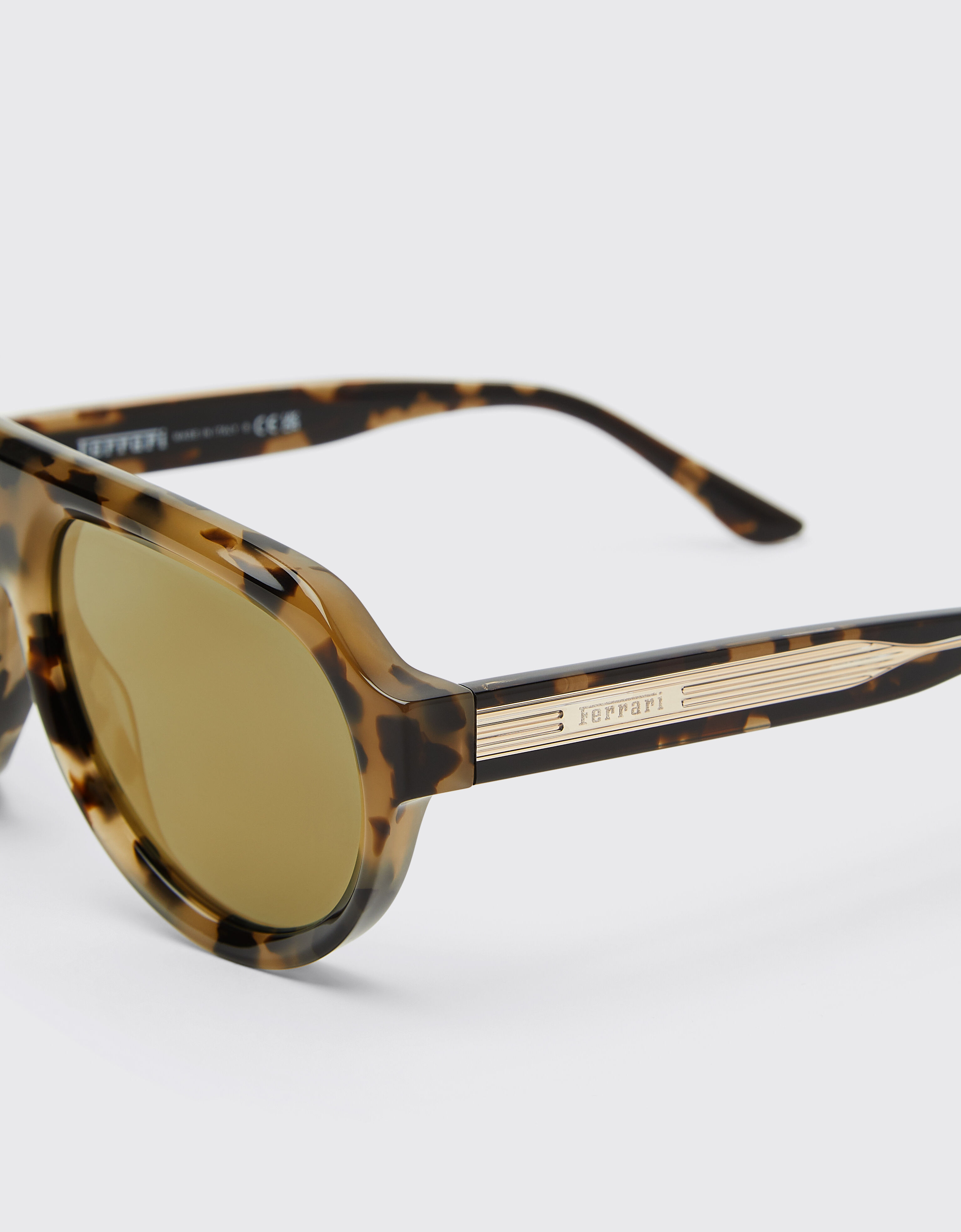 Ferrari 法拉利金色镜面绿色镜片玳瑁棕色醋酸纤维太阳镜 Tortoiseshell LA0EUf