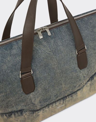 Ferrari 酸洗牛仔布和皮革的 Duffle 包 Blu Denim 51329f