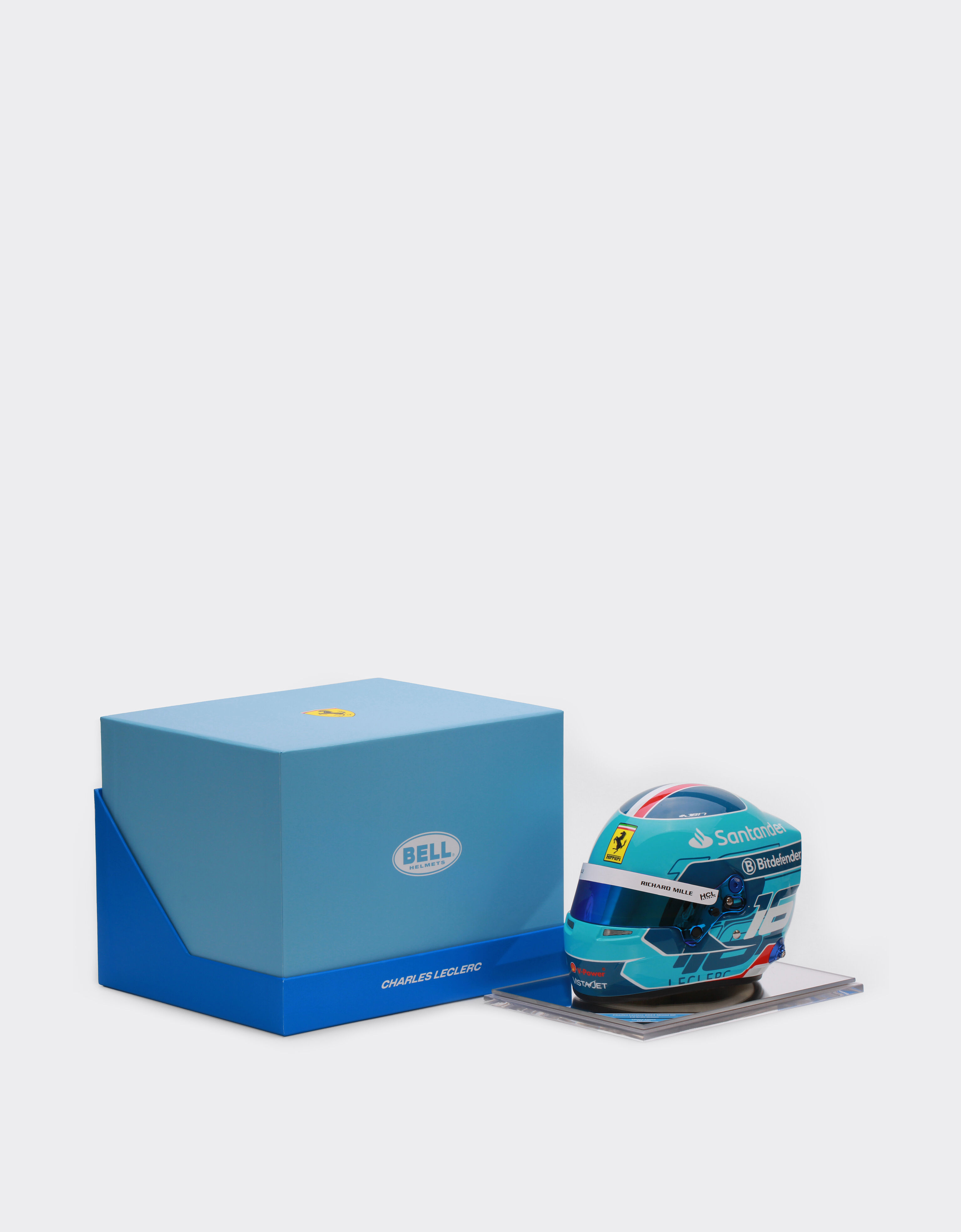 Ferrari 1:2比例 Charles Leclerc 迈阿密2024特别版迷你头盔 浅蓝色 F1348f