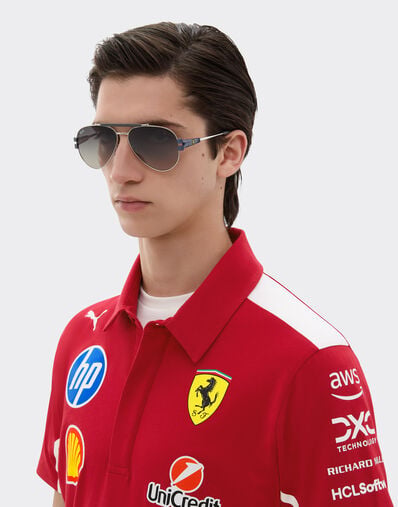 Ferrari 雷朋与法拉利车队合作款 RB3762M 灰色渐变镜片银色与哑光浅蓝色金属太阳镜 银色 LA019f