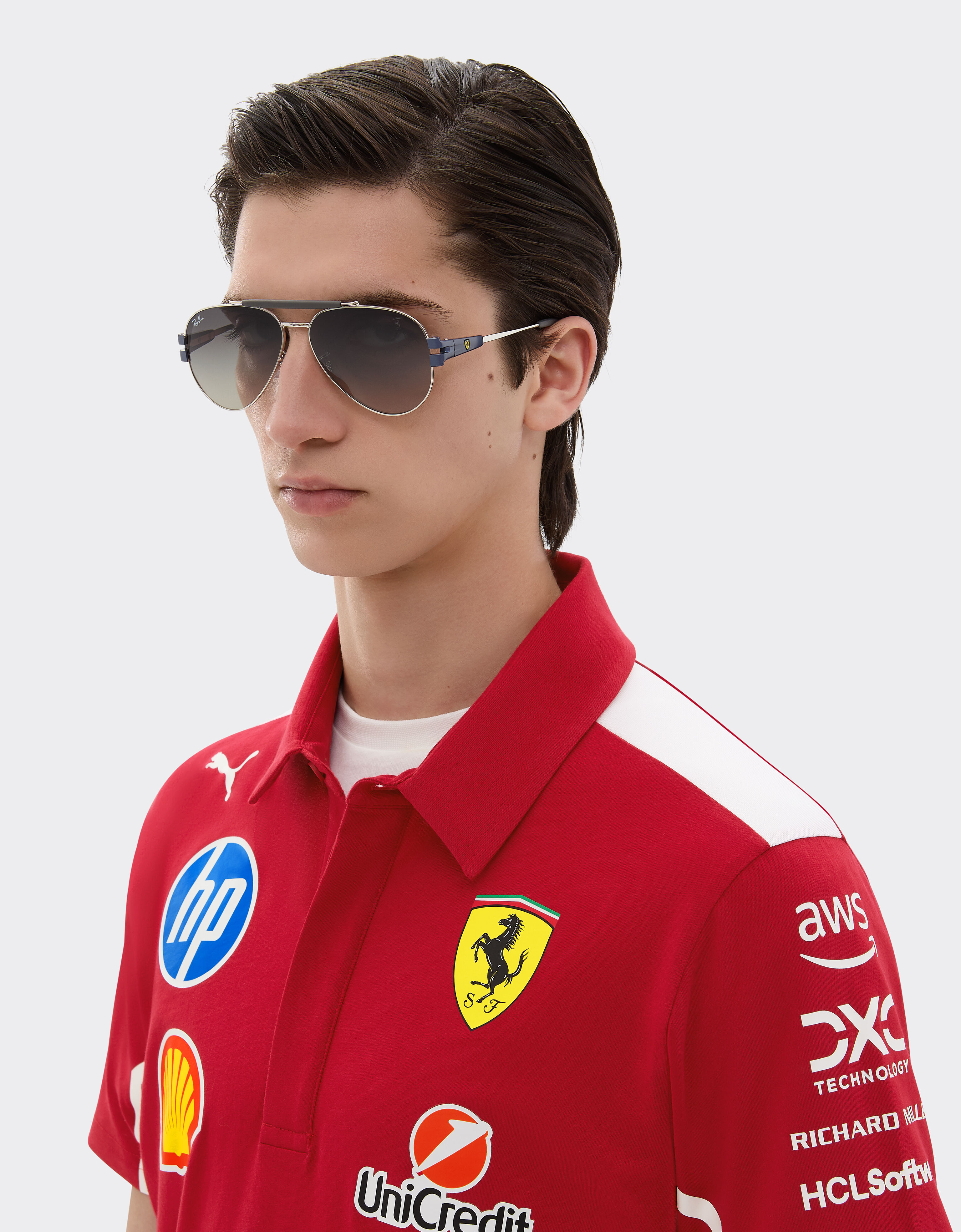 Ferrari 雷朋与法拉利车队合作款 RB3762M 灰色渐变镜片银色与哑光浅蓝色金属太阳镜 银色 LA019f